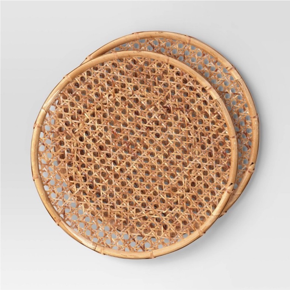 Woven Rattan Round Tray - Natural Tan